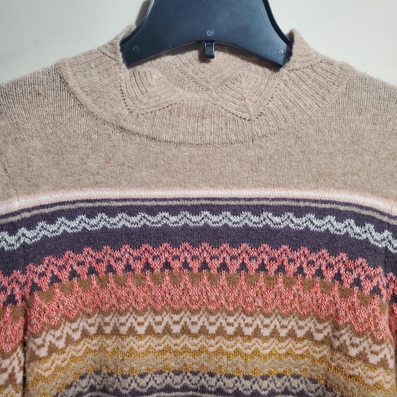 Anthropologie Ett:Twa Fargo Fair Isle Sweater Alpaca Blend Mock Neck Striped Tan - Picture 5 of 13